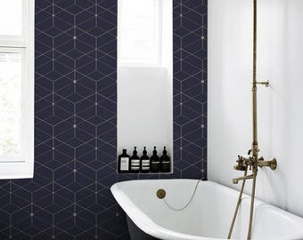 Dark geometry removable Wallpaper - traditional - white Print wall mural - Self Adhesive Wall Decal - Temporary Peel and Stick #155