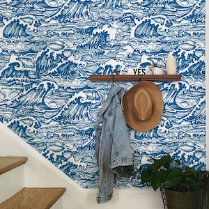 Storm Waves Removable Wallpaper - Wall Decal - Sea Mural - Wall Covering - Peel And Stick - Wall Decor - Ocean - Nursery Wallpaper #161