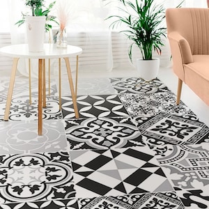 Darc Contrast #200 Vinyl Floor Mat, Vinyl Rug, Rugs For Living Room, Kitchen Mat, Portugal, Vinyl Floor Tiles, Home Decor, Black, White
