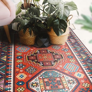 Malu #47 Vinyl Floor Mat, Vinyl Rug, Rugs For Living Room, Kitchen Mat, Persian, Boho Carpet, Home Decor, Red, Blue, Linoleum Carpet