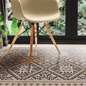 Midriya #226 Vinyl Floor Mat, Vinyl Rug, Rugs For Living Room, Kitchen Mat, Square, Vinyl Floor Tiles, Home Decor, Beige, Gray, Linoleum