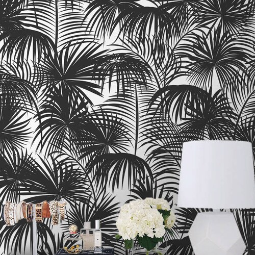 Black Palms Removable Wallpaper Traditional Black Print Etsy