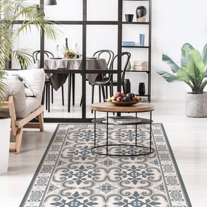 Marsjasz #28 Vinyl Floor Mat, Vinyl Rug, Rugs For Living Room, Kitchen Mat, Geometrical, Vinyl Floor Tiles, Home Decor, Beige, Blue, Floor
