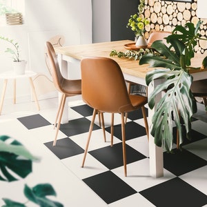Neo #253 Vinyl Floor Mat, Vinyl Rug, Rugs For Living Room, Kitchen Mat, Check, Floral Carpet, Home Decor, Black, White, Linoleum Carpet