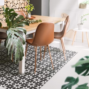 Letto #44 Vinyl Floor Mat, Vinyl Rug, Rugs For Living Room, Kitchen Mat, Minimalistic, Floral Carpet, Home Decor, Black, White, Linoleum