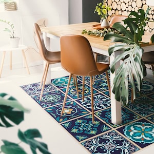 Aquamarin #18 Vinyl Floor Mat, Vinyl Rug, Rugs For Living Room, Kitchen Mat, Portugal, Vinyl Floor Tiles, Home Decor, Blue, White, Linoleum