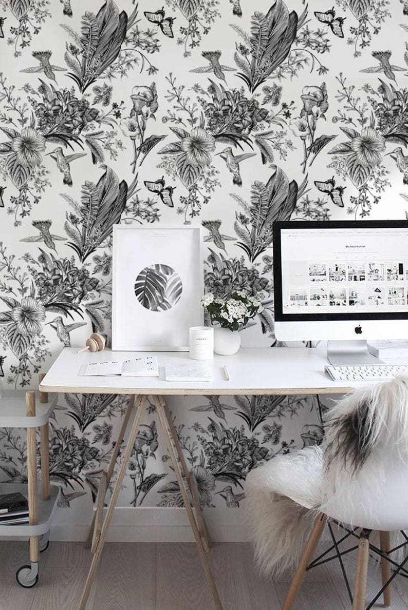 Black and White Garden Removable Wallpaper Traditional - Etsy