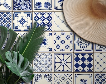 Glacia #166 Vinyl Floor Mat, Vinyl Rug, Rugs For Living Room, Kitchen Mat, Portugal, Vinyl Floor Tiles, Home Decor, White, Blue, Linoleum