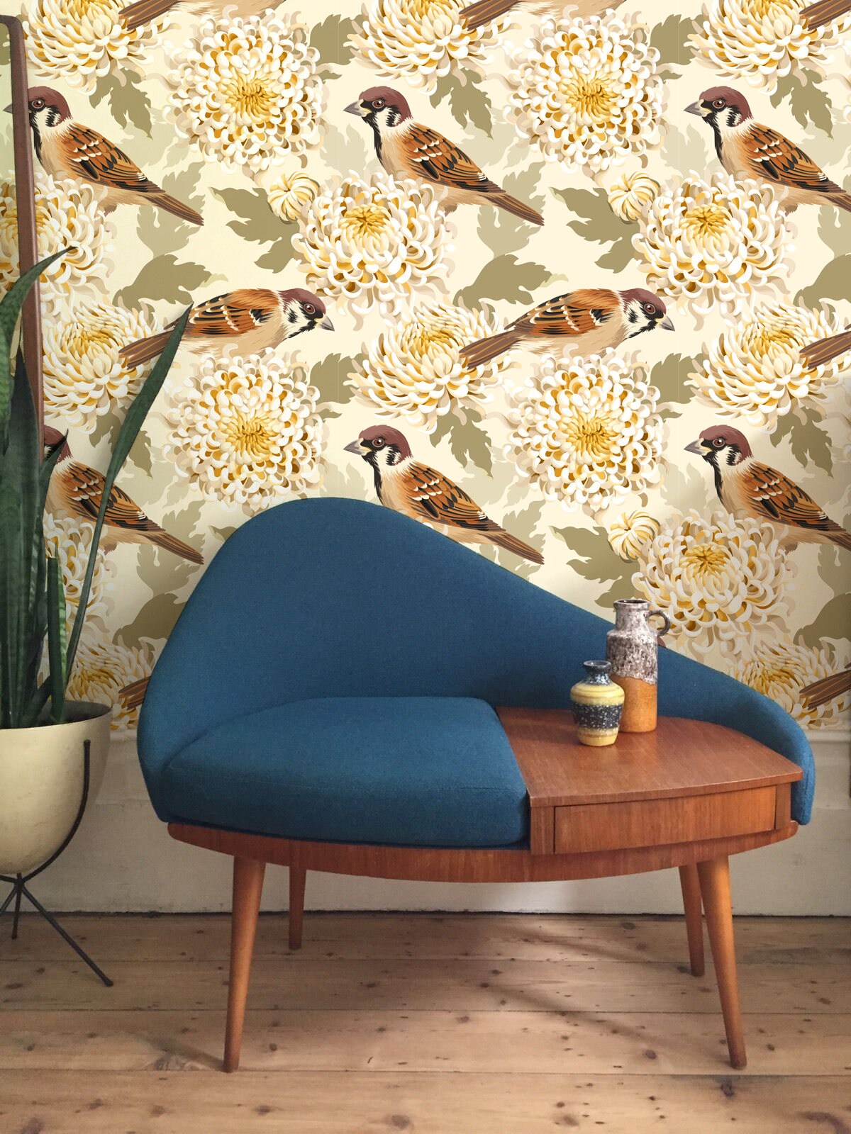 Gold birds flowers removable Wallpaper traditional gold Etsy