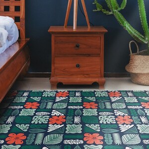 Alfombra Bambú estampada Diseño patchwork en colores verde, rojo y  turquesa. Bambú natural, impreso por encargo. Alfombra de cocina, alfombra  de área, alfombra de corredor. -  México