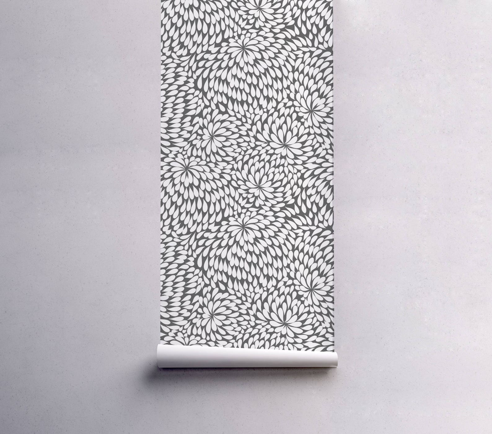 Black Floral Removable Wallpaper Traditional White Print Etsy