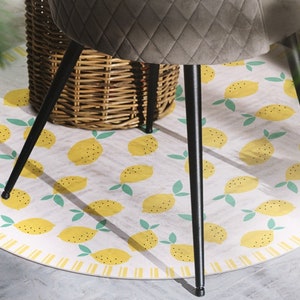 Lektrio #293 Vinyl Floor Mat, Vinyl Rug, Rugs For Living Room, Kitchen Mat, Lemon, Floral Carpet, Home Decor, Beige, Yellow, Linoleum Carpet