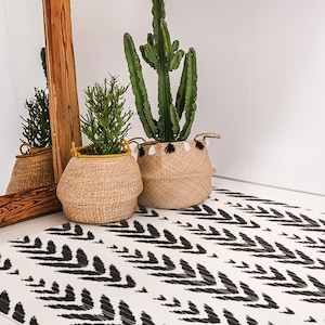 Heraktles #201 vinylvloermat, vinyltapijt, vloerkleden voor woonkamer, keukenmat, oor, Azteeks tapijt, woondecoratie, wit, zwart, linoleumtapijt