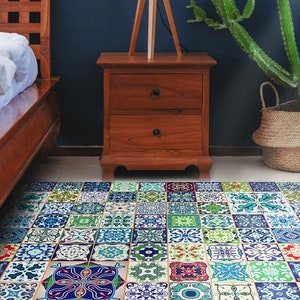 Sai #13 Vinyl Floor Mat, Vinyl Rug, Rugs For Living Room, Kitchen Mat, Portugal, Vinyl Floor Tiles, Home Decor, Blue, White, Linoleum Carpet