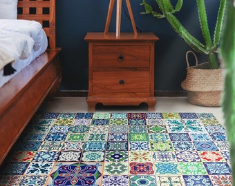 Sai #13 Vinyl Floor Mat, Vinyl Rug, Rugs For Living Room, Kitchen Mat, Portugal, Vinyl Floor Tiles, Home Decor, Blue, White, Linoleum Carpet