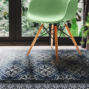 Astollfo #196 Vinyl Floor Mat, Vinyl Rug, Rugs For Living Room, Kitchen Mat, Geometrical, Vinyl Floor Tiles, Home Decor, Blue, Navy, Floor