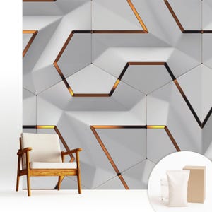 Geometriska tredimensionella mönster tapet grå, självhäftande eller non-woven väggmålning, anpassade mått, högupplöst tryck