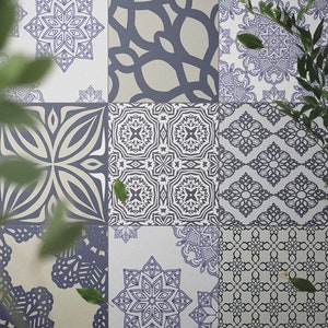 Cyanpile #106 Vinyl Floor Mat, Vinyl Rug, Rugs For Living Room, Kitchen Mat, Patchwork, Vinyl Floor Tiles, Home Decor, Blue, White, Linoleum