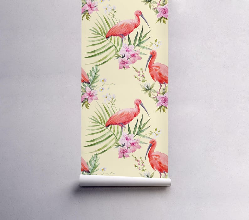 Self Adhesive Wall Decal traditional Exotic flamingo palm removable Wallpaper Temporary Peel and Stick #52 leaf Print wall mural