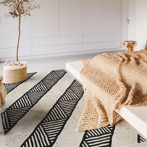 Agryppa #179 Vinyl Floor Mat, Vinyl Rug, Rugs For Living Room, Kitchen Mat, Geometrical, Aztec Rug, Home Decor, Gray, White, Linoleum Carpet
