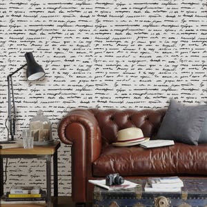 Papel de parede removível com letras, tradicional, mural de parede com estampa branca, decalque de parede autoadesivo, removível e colante temporário nº 109
