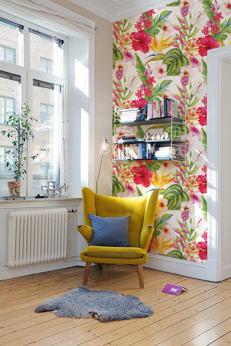 Exotic Floral Removable Wallpaper Traditional Red Print Etsy