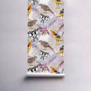 Wild Pheasant Removable Wallpaper Traditional Pink Print Wall Mural