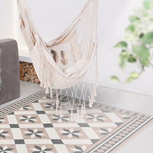 Astolpho #45 Vinyl Floor Mat, Vinyl Rug, Rugs For Living Room, Kitchen Mat, Geometrical, Vinyl Floor Tiles, Home Decor, Gray, Beige, Floor image 2