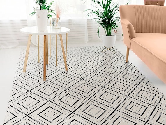 Rubicon 170 Vinyl Floor Mat Vinyl Rug Rugs for Living Room Kitchen Mat Dots Floral Carpet Home Decor White Black Linoleum Carpet Etsy UK