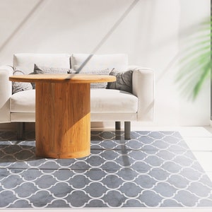 Vladimire Shaded #210 Vinyl Floor Mat, Vinyl Rug, Rugs For Living Room, Kitchen Mat, Moroccan, Marble Floor Decor, Home Decor, White, Grey image 2