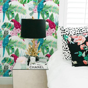 Tropical Parrots Removable Wallpaper, Traditional, Green Print Wall Mural, Self Adhesive Wall Decal, Temporary Peel And Stick  #68