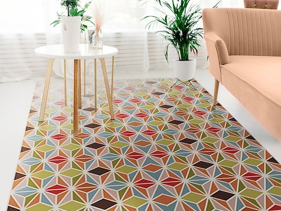 Rubino 20 Vinyl Floor Mat, Vinyl Rug, Rugs for Living Room, Kitchen Mat,  Eclectic, Floral Carpet, Home Decor, Green, Blue, Linoleum Carpet -   Norway