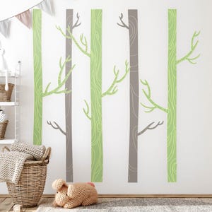 Pastel forest Wall Stickers for Children&#39;s Room, Green Kids Room Decor, Landscape Wall Decal for Baby Room, Self Adhesive Decal