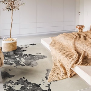 Atlas #119 Vinyl Bodenmatte, Teppich für Wohnzimmer, Küchen Matte, Karte, Bunte PVC Matte, Wohnkultur, Schwarz, Beige, Linoleum Teppich
