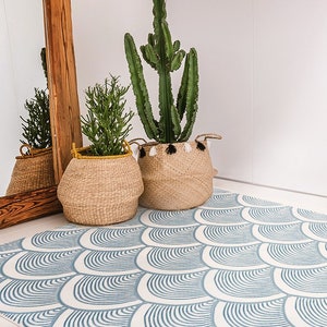 Wavelorde #86 Vinyl Bodenmatte, Vinylteppich, Teppich für Wohnzimmer, Küchenmatte, Kreis, Bunte PVC-Matte, Wohnkultur, Weiß, Blau, Linoleum