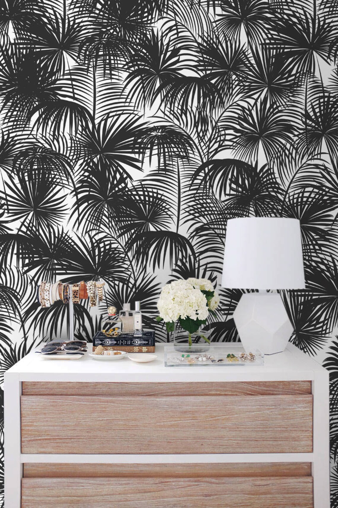 Black Palms Removable Wallpaper Traditional Black Print | Etsy