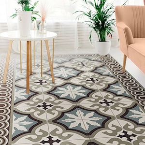 Gnarr #120 Tapis de sol en vinyle, Tapis en vinyle, Tapis pour le salon, Tapis de cuisine, Éclectique, Carreaux de sol en vinyle, Décoration d'intérieur, Bleu, Gris, Linoléum