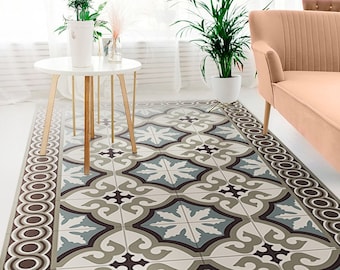 Gnarr #120 Vinyl Floor Mat, Vinyl Rug, Rugs For Living Room, Kitchen Mat, Eclectic, Vinyl Floor Tiles, Home Decor, Blue, Gray, Linoleum