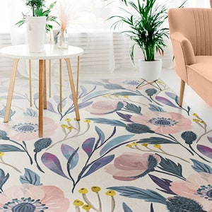 Zyra 30 Vinyl Floor Mat, Vinyl Rug, Rugs for Living Room, Kitchen Mat,  Flowers, Floral Carpet, Home Decor, Pink, Blue, Linoleum Carpet 