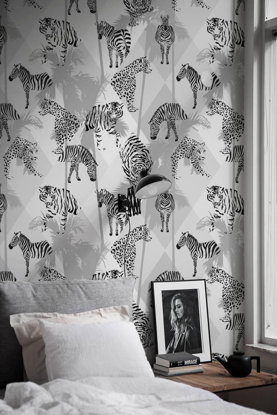 Tiger Exotic Forest Removable Wallpaper Traditional White - Etsy