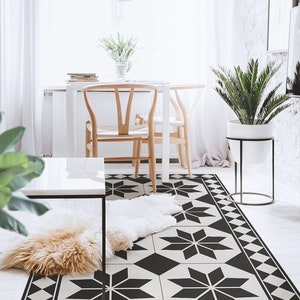 Orion #48 Vinyl Floor Mat, Vinyl Rug, Rugs For Living Room, Kitchen Mat, Geometrical, Vinyl Floor Tiles, Home Decor, Black, Light Gray
