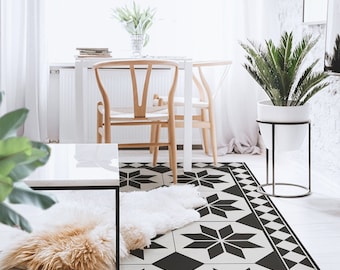 Orion #48 Vinyl Floor Mat, Vinyl Rug, Rugs For Living Room, Kitchen Mat, Geometrical, Vinyl Floor Tiles, Home Decor, Black, Light Gray