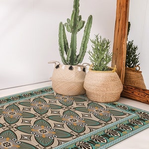 Patrium #111 Vinyl Floor Mat, Vinyl Rug, Rugs For Living Room, Kitchen Mat, Art Deco, Vinyl Floor Tiles, Home Decor, Blue, Beige, Linoleum