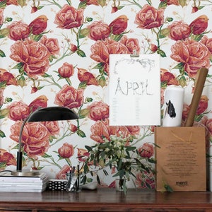 Red Birds And Flowers Removable Wallpaper, Traditional, Red Print Wall Mural, Self Adhesive Wall Decal, Temporary Peel And Stick  #55