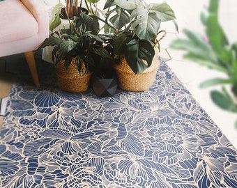 Paestum #67 Vinyl Floor Mat, Vinyl Rug, Rugs For Living Room, Kitchen Mat, Flowers, Floral Carpet, Home Decor, Blue, Pink, Linoleum Carpet
