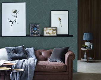 Big Aqua Leaves Removable Wallpaper, Traditional, White Print Wall Mural, Self Adhesive Wall Decal, Temporary Peel And Stick #129