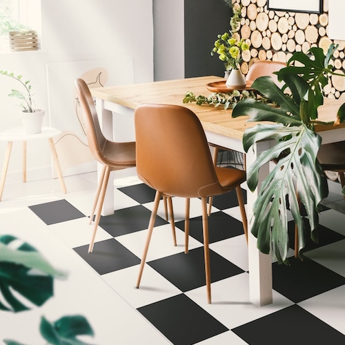 Neo #253 Vinyl Floor Mat, Vinyl Rug, Rugs For Living Room, Kitchen Mat, Check, Floral Carpet, Home Decor, Black, White, Linoleum Carpet