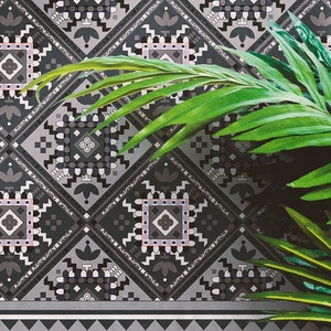 Plantree #225 Vinyl Floor Mat, Vinyl Rug, Rugs For Living Room, Kitchen Mat, Abstract, Vinyl Floor Tiles, Home Decor, Gray, White, Linoleum