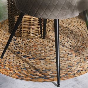 Via #1 Vinyl Floor Mat, Vinyl Rug, Rugs For Living Room, Kitchen Mat, Wicker, Nature Mat, Home Decor, Beige, Brown, Linoleum Carpet, Round