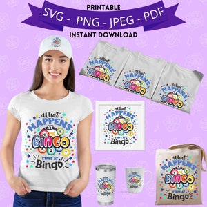 Bingo SVG Sofort Download, "What Happens At Bingo Stays At Bingo" druckbares Design für jeden, der Bingo liebt! Sublimation